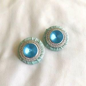 Vintage Tiffany Blue Clip-On Button Earrings